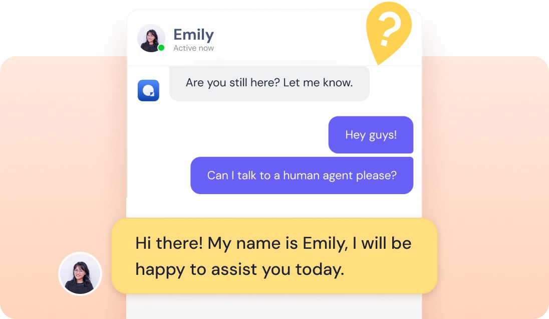 Quidget AI agent learns from your website, FAQs and files to handle most common requests and escalates to human when needed.