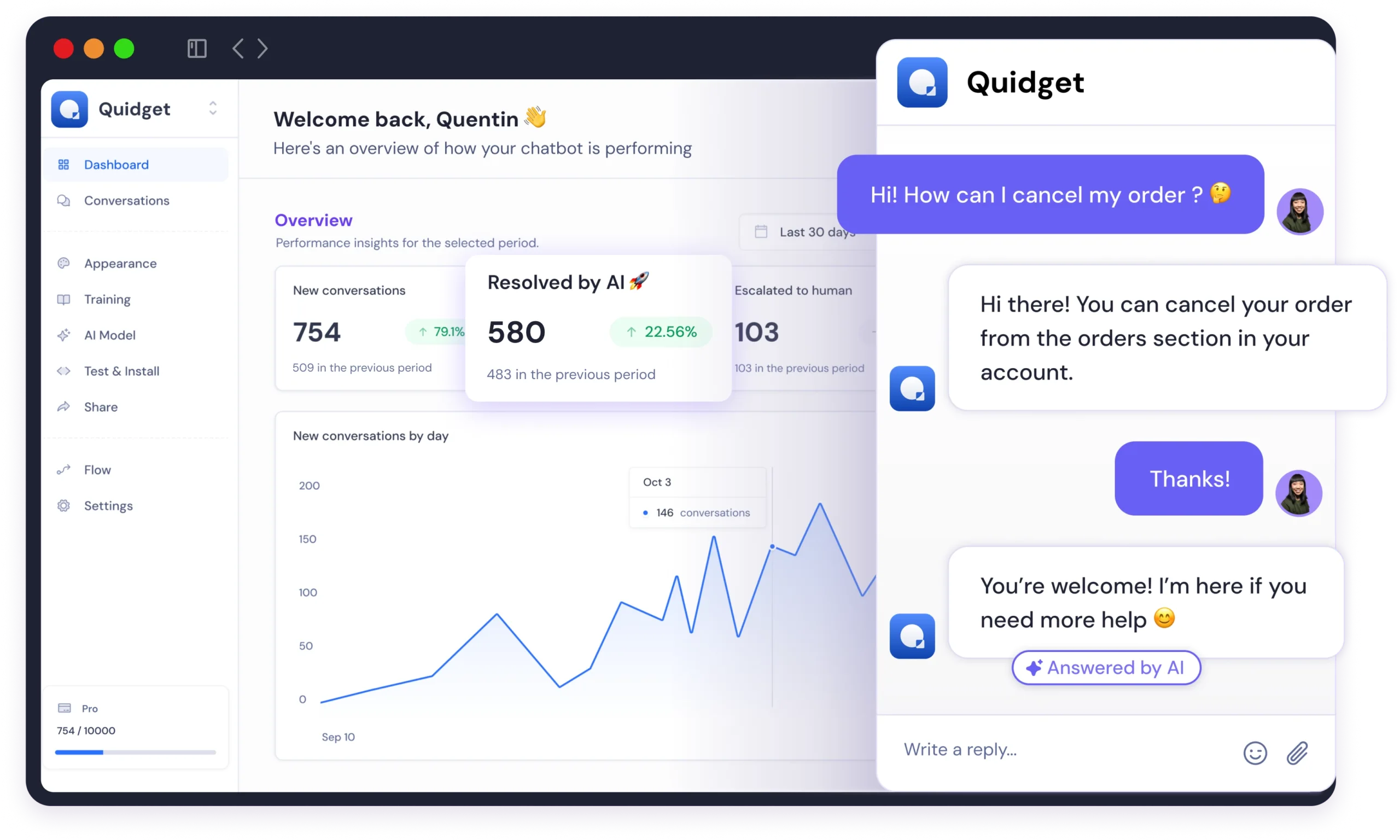 Quidget is an AI bot that scans your data and knowledge to deliver instant, relevant answers to customer questions. You can train and deploy it on your site in minutes.